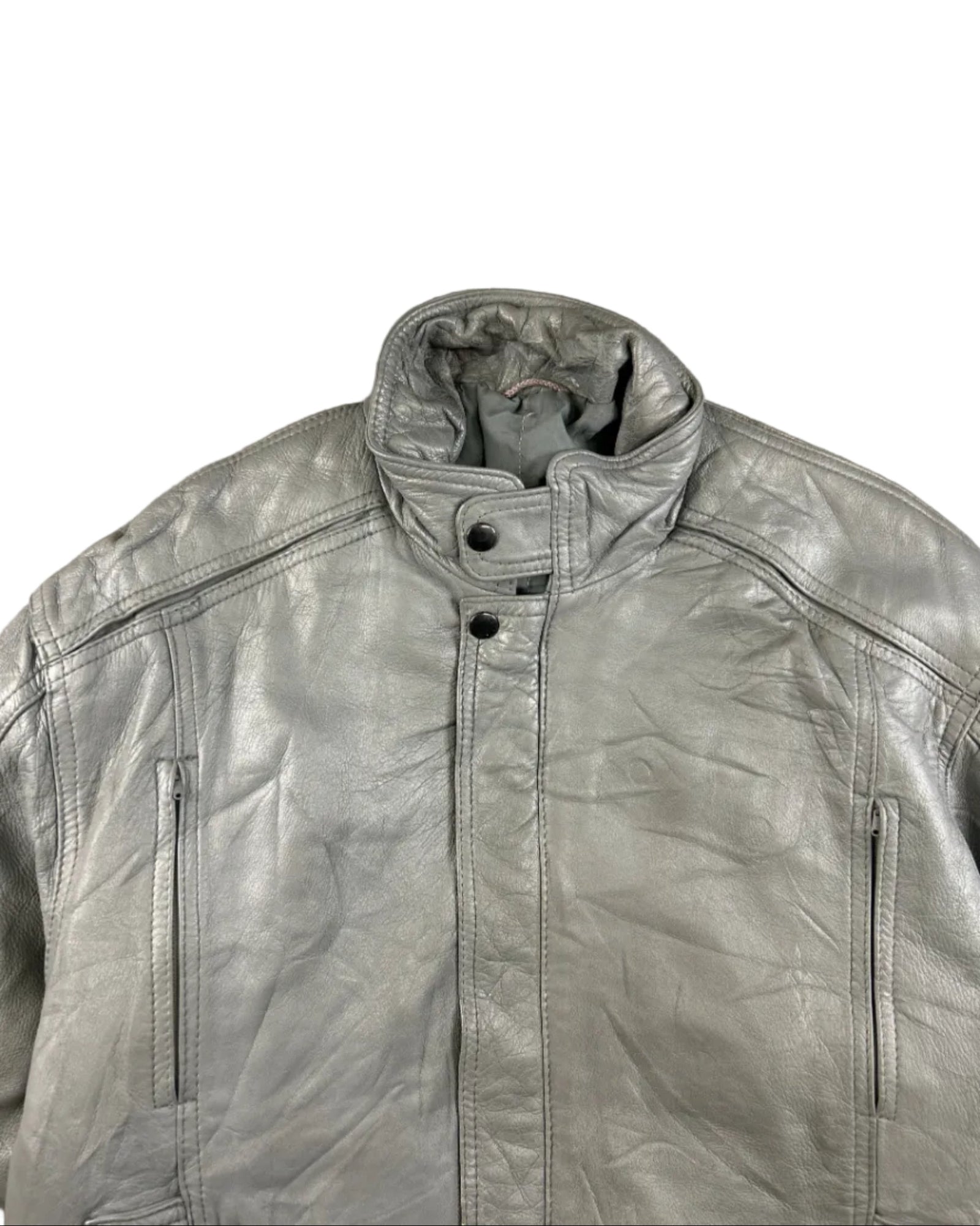 Vintage bomber leather jacket – side view, size 36