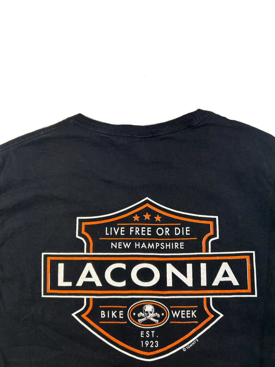 Vintage Laconia Bike Week t-paita printti lähikuva, koko M