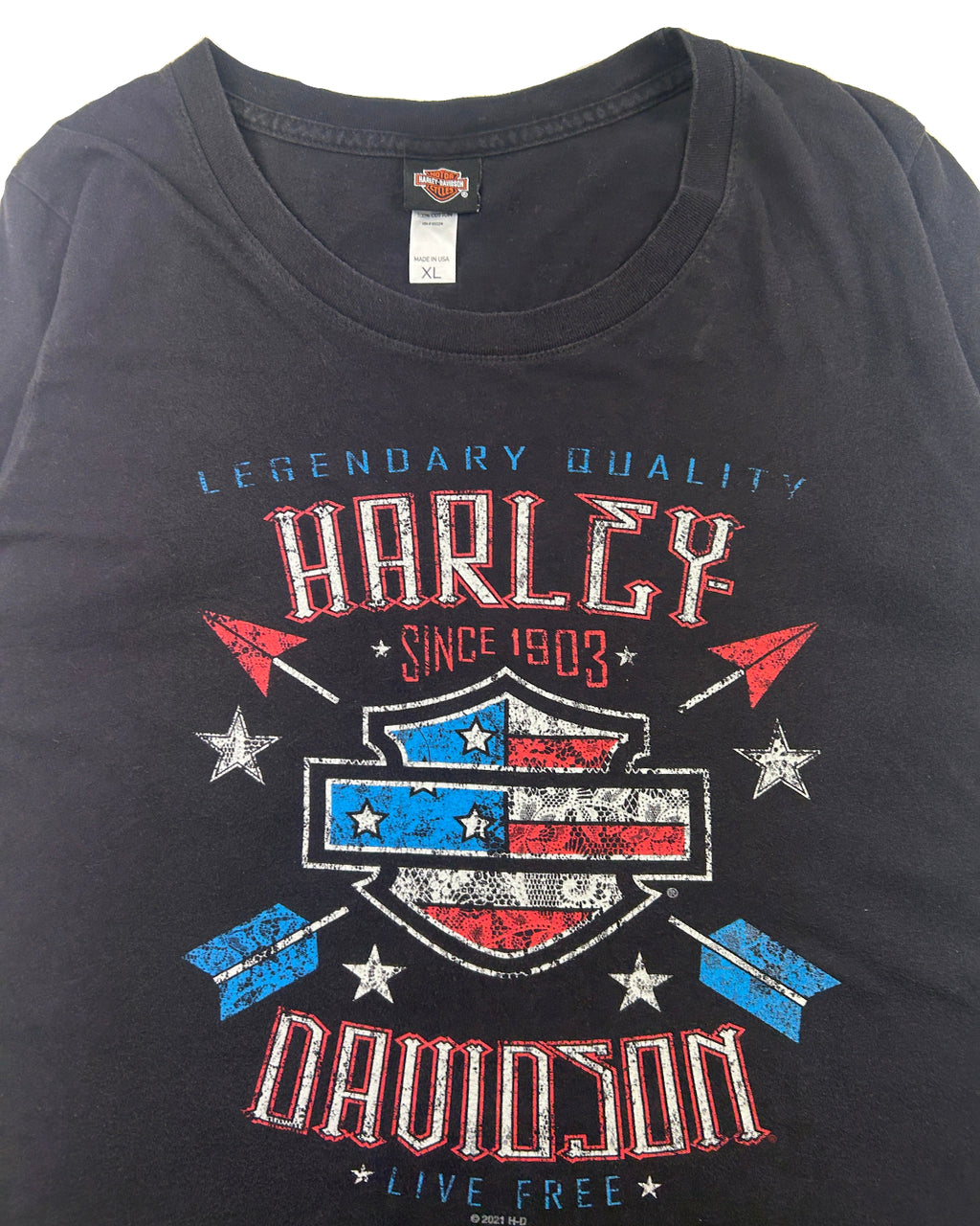 Harley Davidson Live Free logo yksityiskohta vintage t-paita