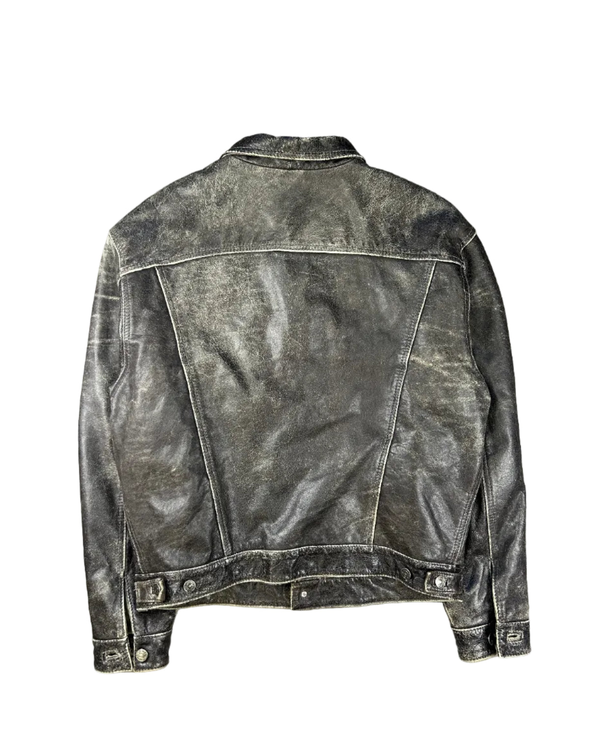VINTAGE DISTRESSED LEATHER TRUCKER JACKET