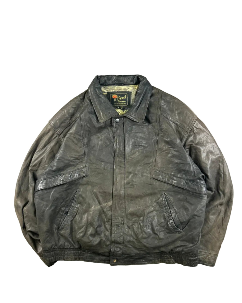 Vintage Reed Sportswear bomber leather jacket – front view, size 44
