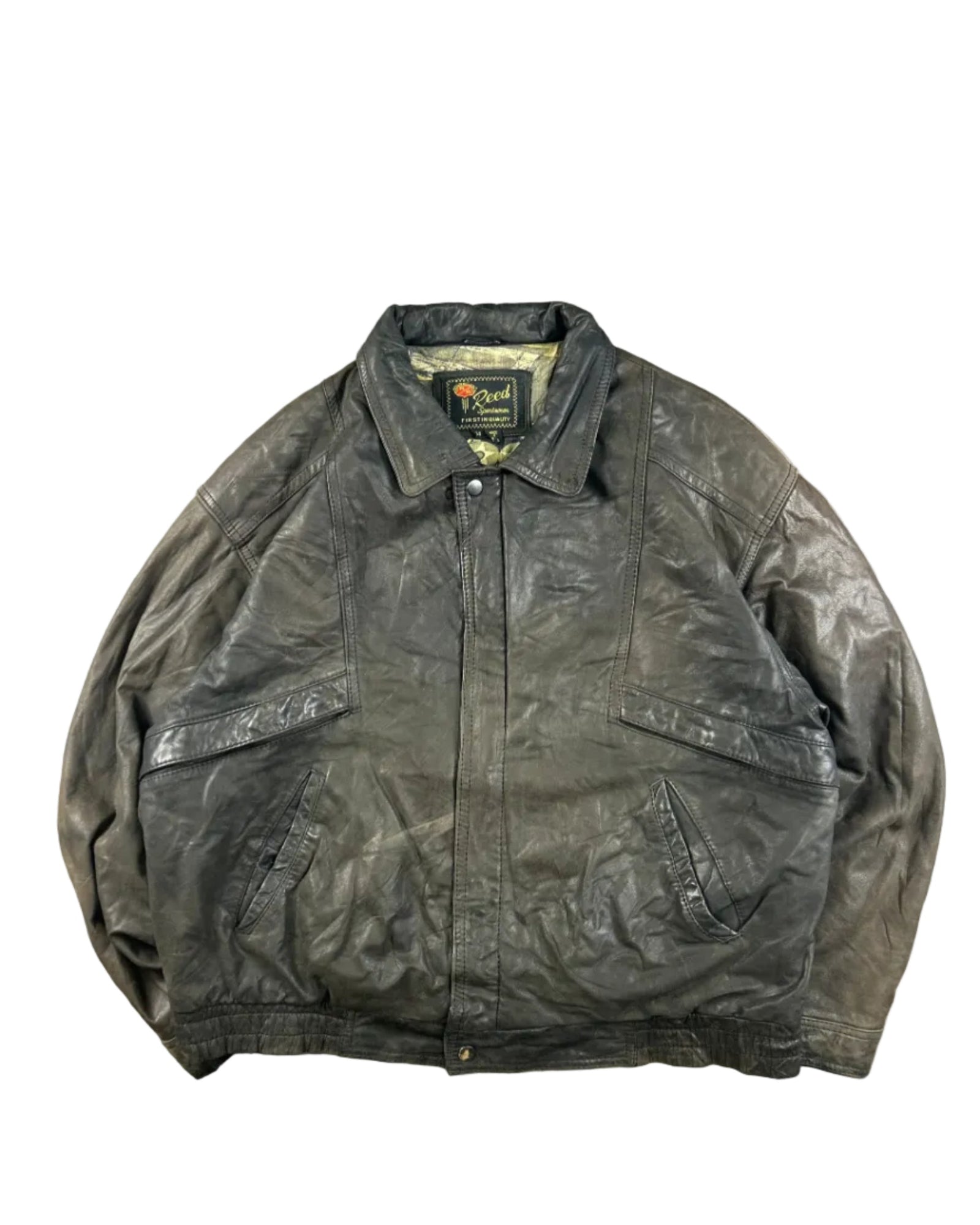 Vintage Reed Sportswear bomber leather jacket – front view, size 44