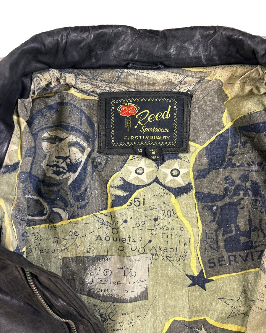 Vintage Reed Sportswear bomber leather jacket – detail view, size 44