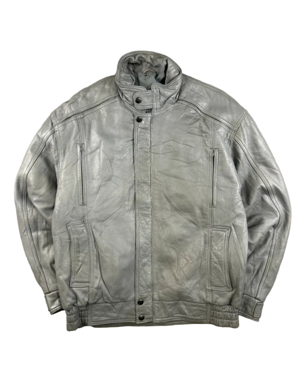 Vintage bomber leather jacket – front view, size 36