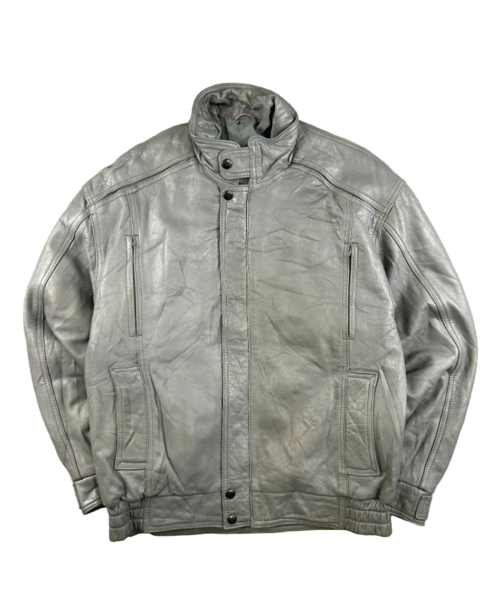 Vintage bomber leather jacket – front view, size 36