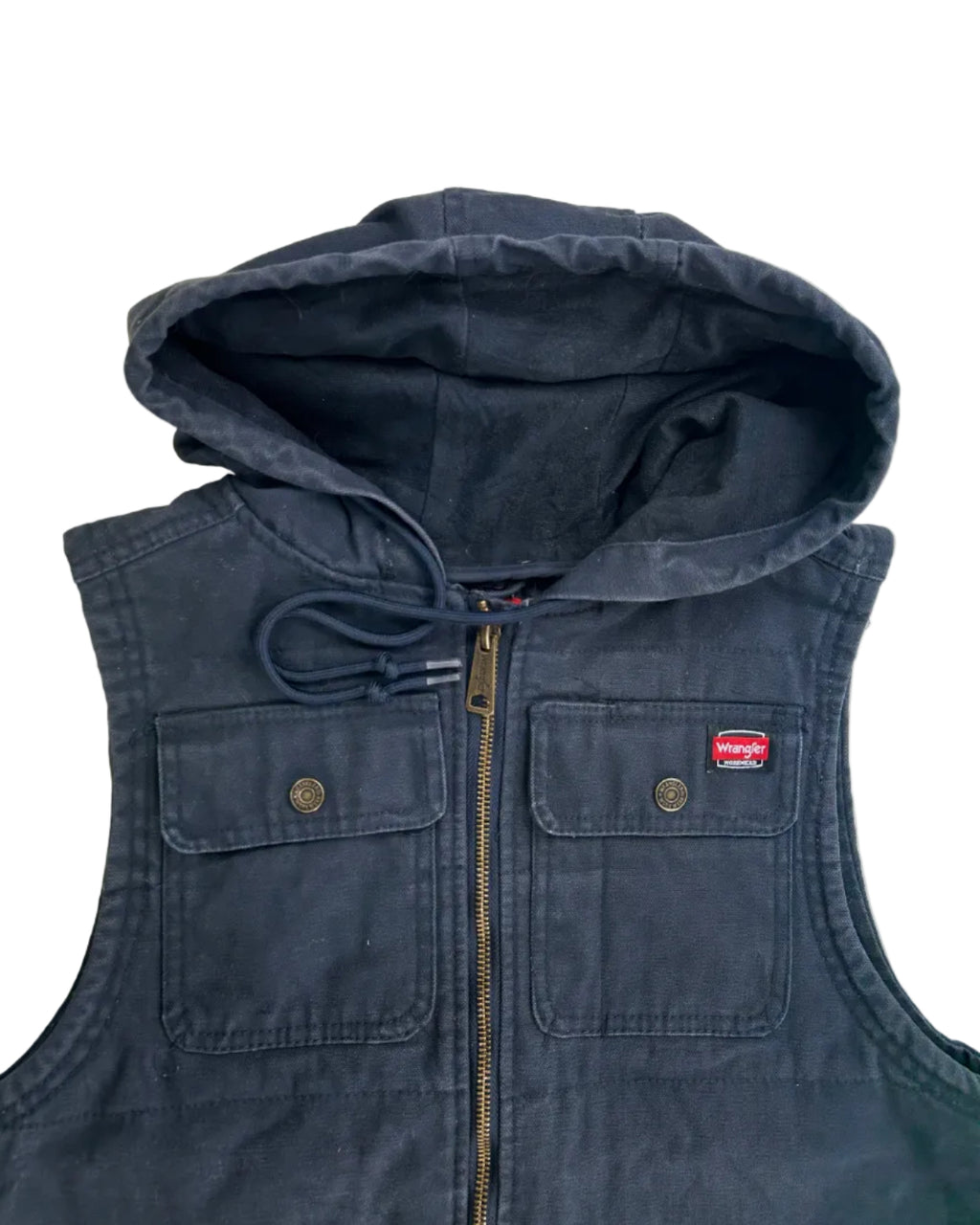 Vintage Wrangler hupullinen työliivi yksityiskohta, koko S