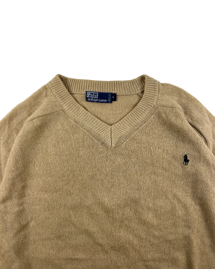 Vintage Polo Ralph Lauren wool V-neck sweater detail