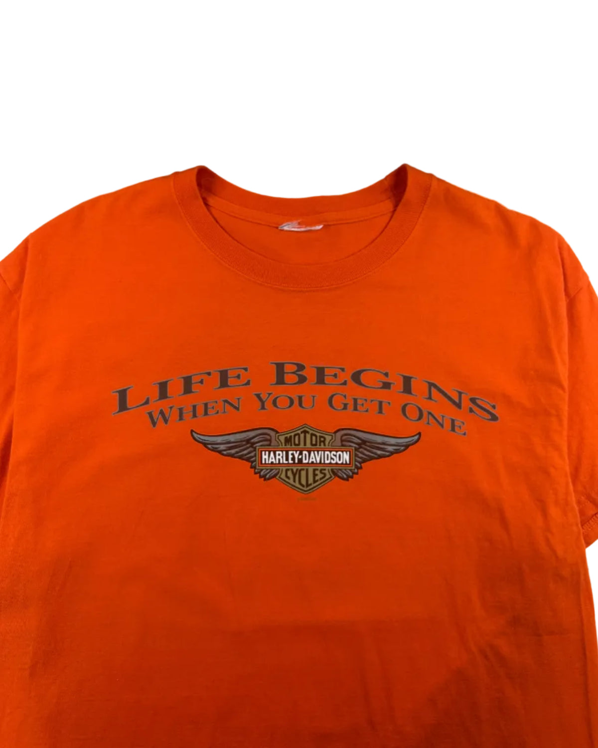 Harley Davidson Life Begins t-shirt front detail shot