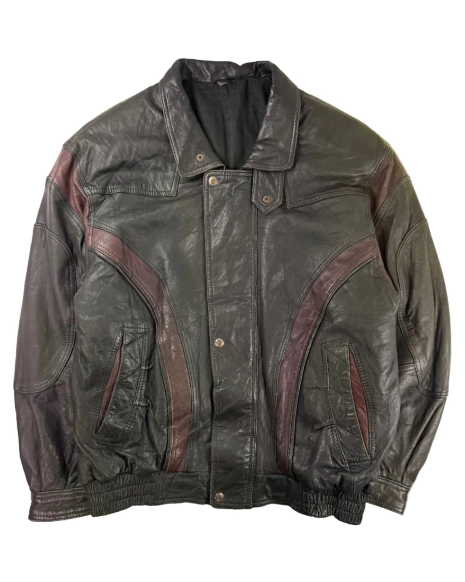 Vintage 1980s bomber leather jacket – front view, size 50
