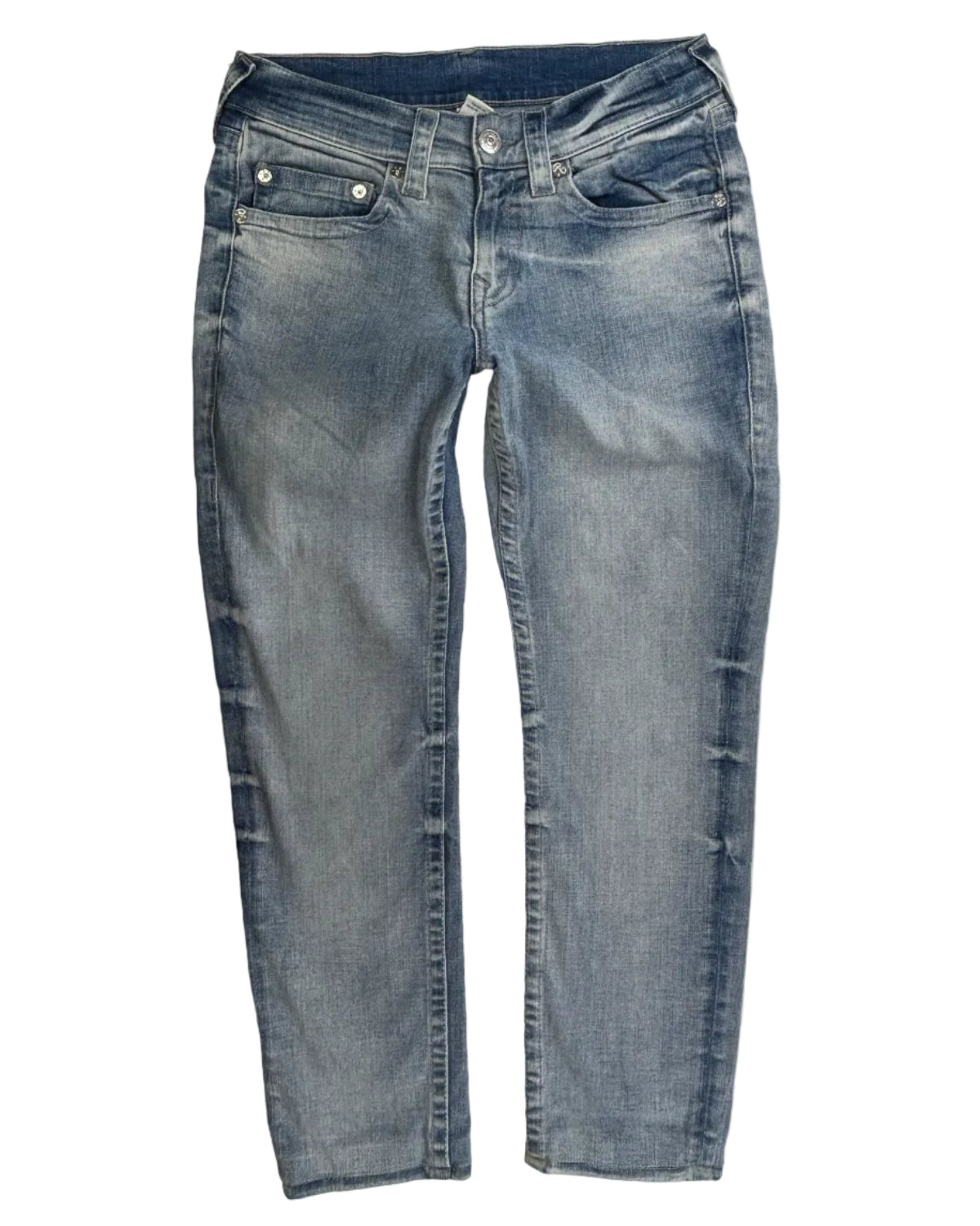 Vintage True Religion light wash skinny jeans – front view, size 30