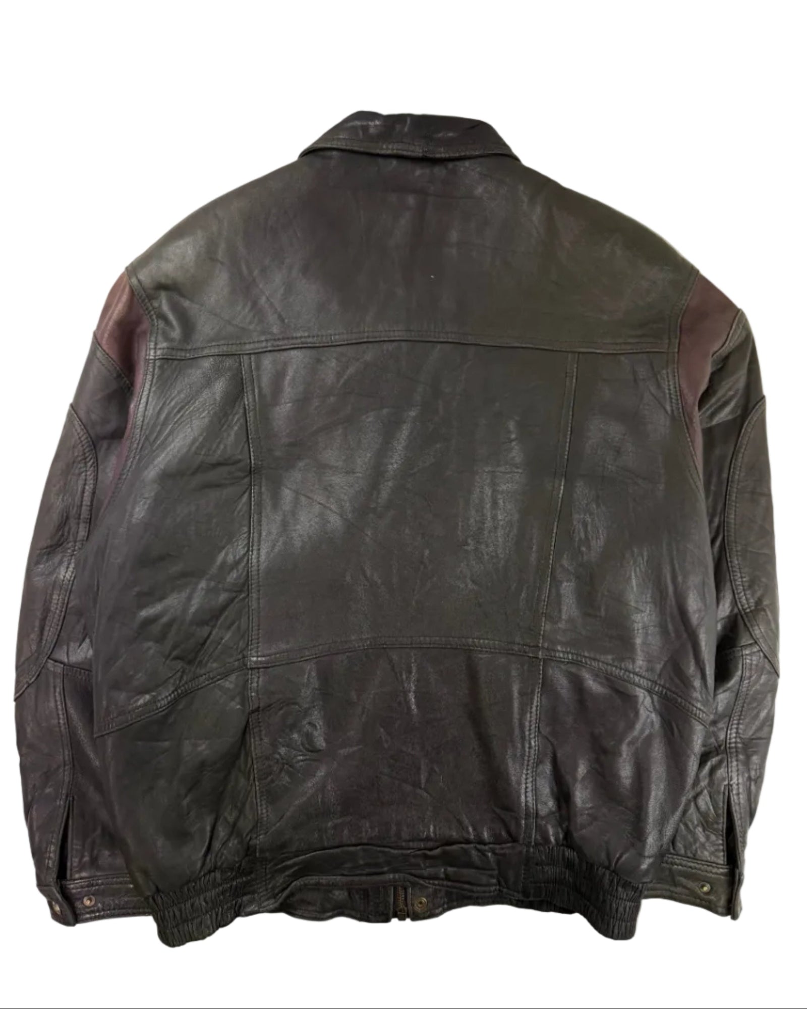 Vintage 1980s bomber leather jacket – back view, size 50