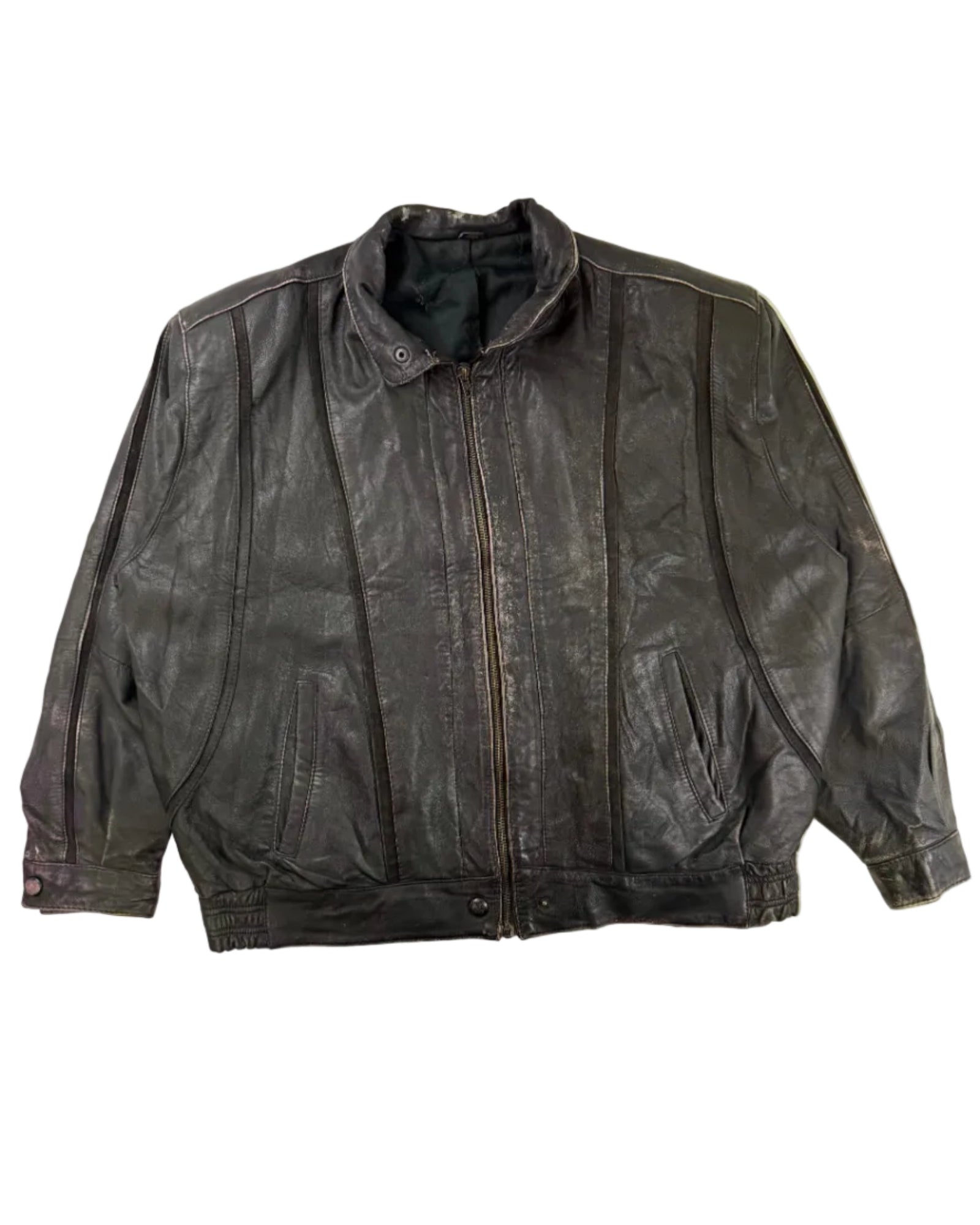 Vintage leather jacket – front view, size 44