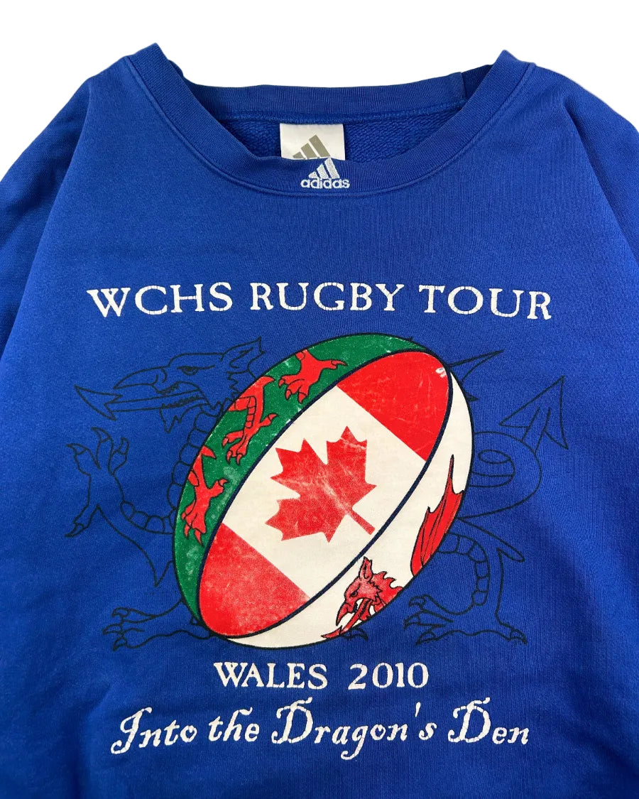 Vintage 2010 Adidas WCHS Rugby Tour Wales sweatshirt – detail view, size L