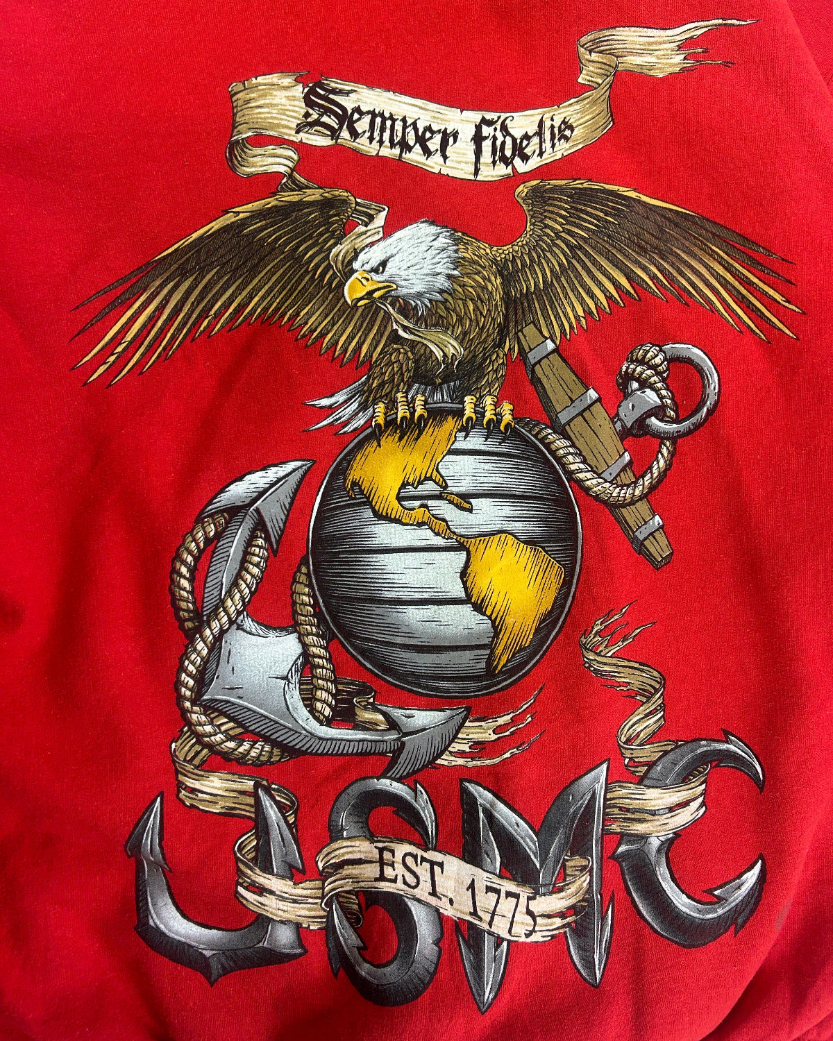 USMC Eagle & Anchor hoodie back detail shot