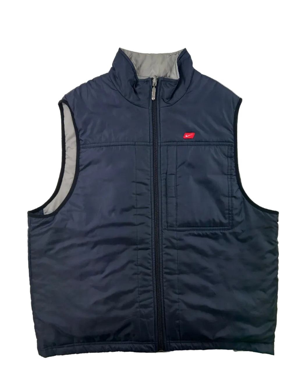 Vintage Nike käännettävä puffer-liivi edestä, navy blue, koko L