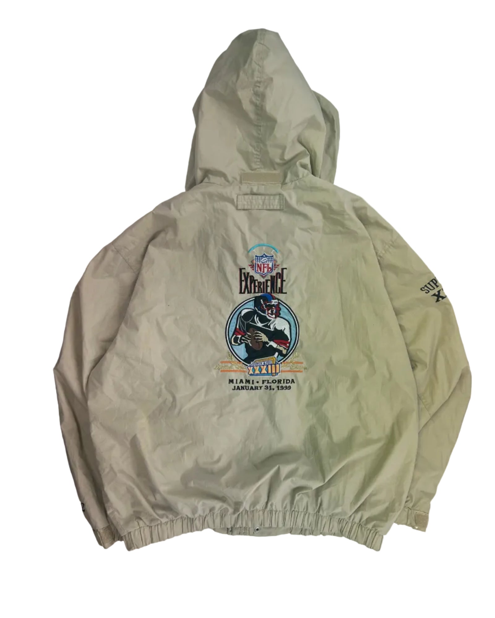 1999 NFL Experience Super Bowl XXXIII vintage windbreaker – back embroidery detail