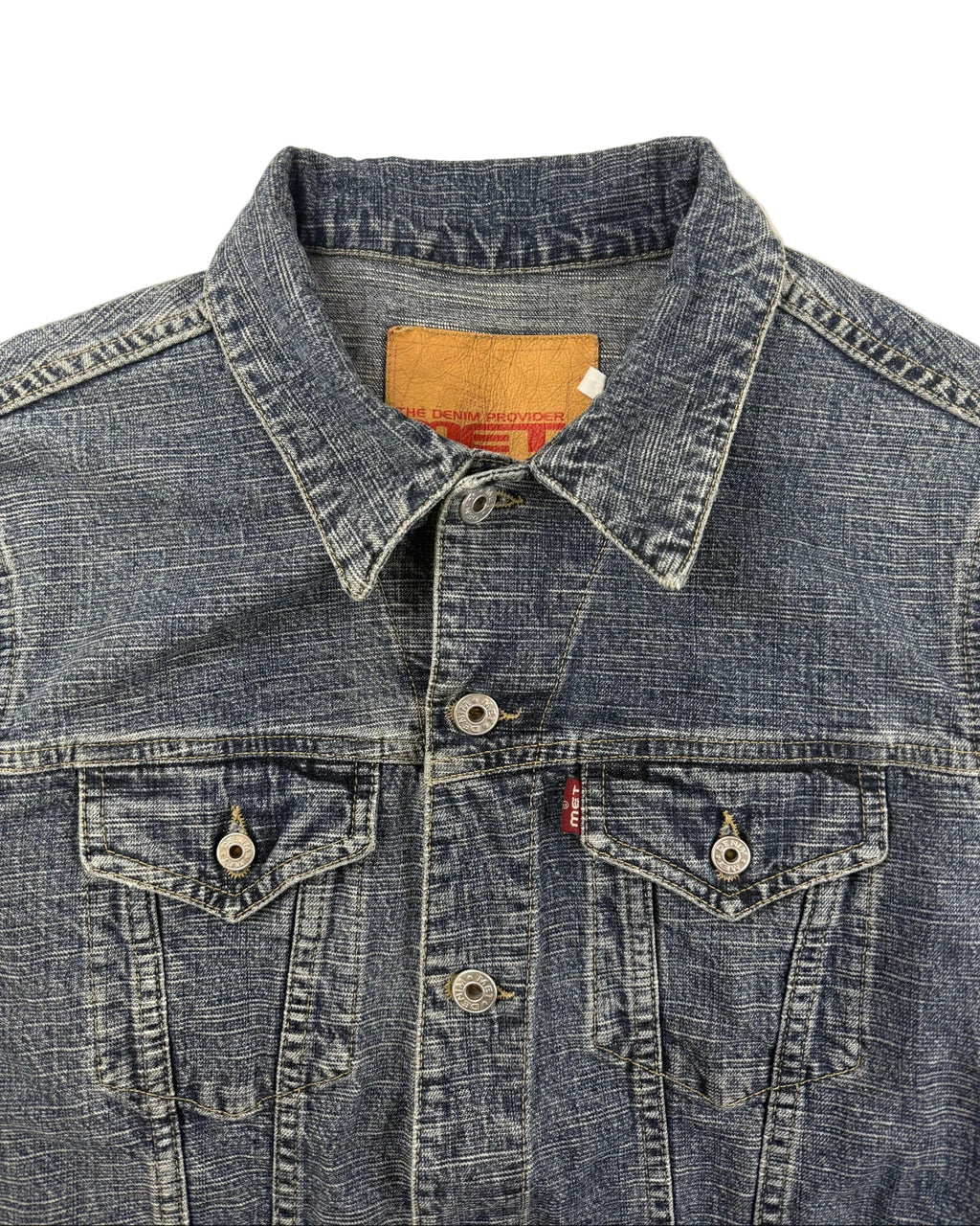 Vintage Denim Provider Met denim jacket – detail view, minor marks on front